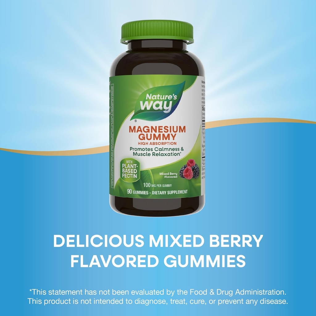 Nature’s Way Magnesium Gummies, Promotes Calm*, with Magnesium Citrate, Raspberry and Blackberry Flavored, 90 Gummies 4
