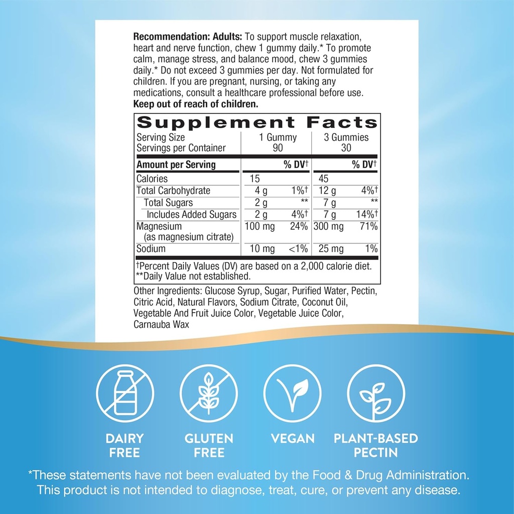Nature’s Way Magnesium Gummies, Promotes Calm*, with Magnesium Citrate, Raspberry and Blackberry Flavored, 90 Gummies 5