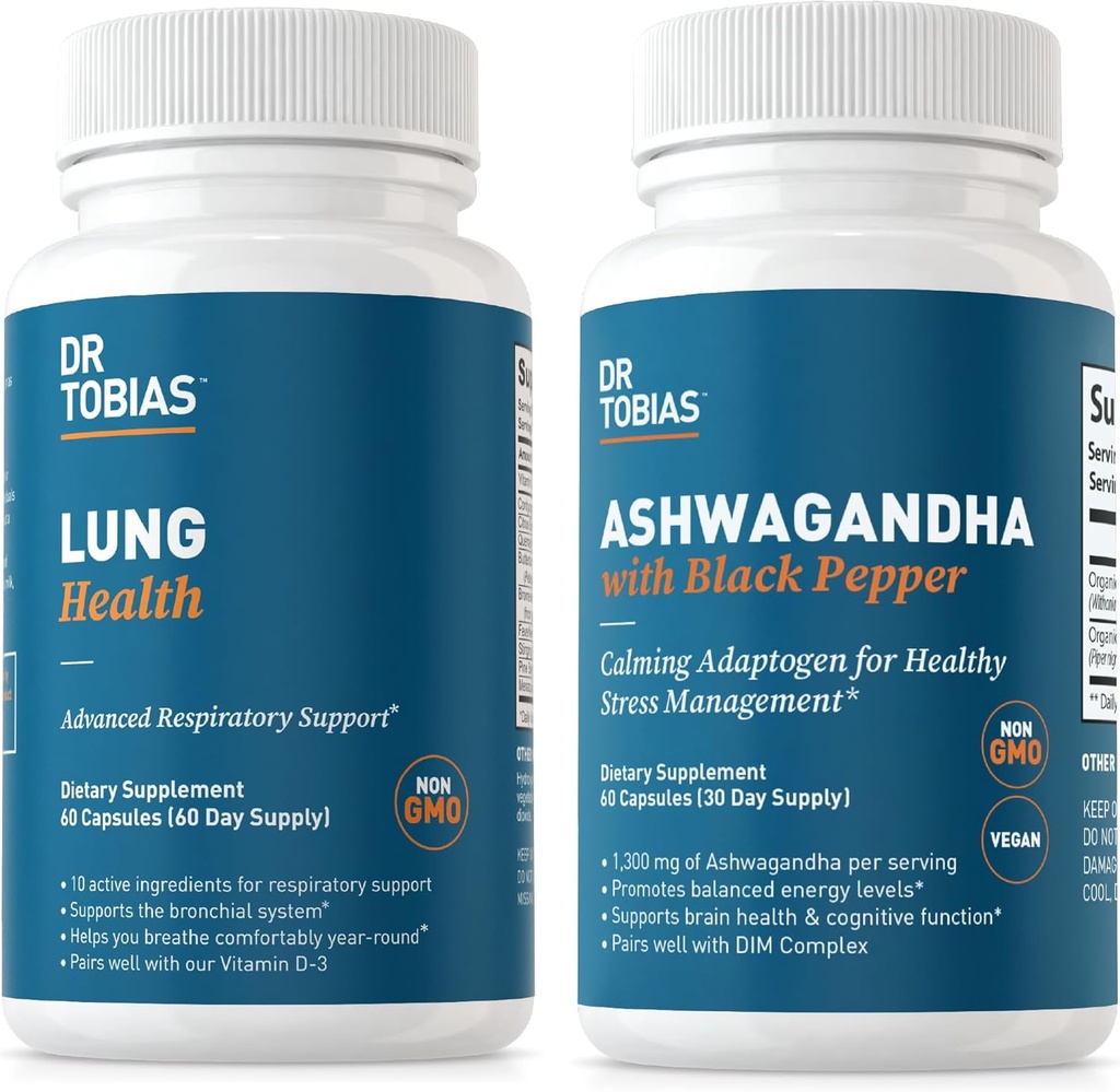 Dr. Tobias Lung Health and Ashwagandha Capsules - Lung Cleanse & Detox for Bronchial & Respiratory System with Calming Adaptogen Formula, Non-GMO 2