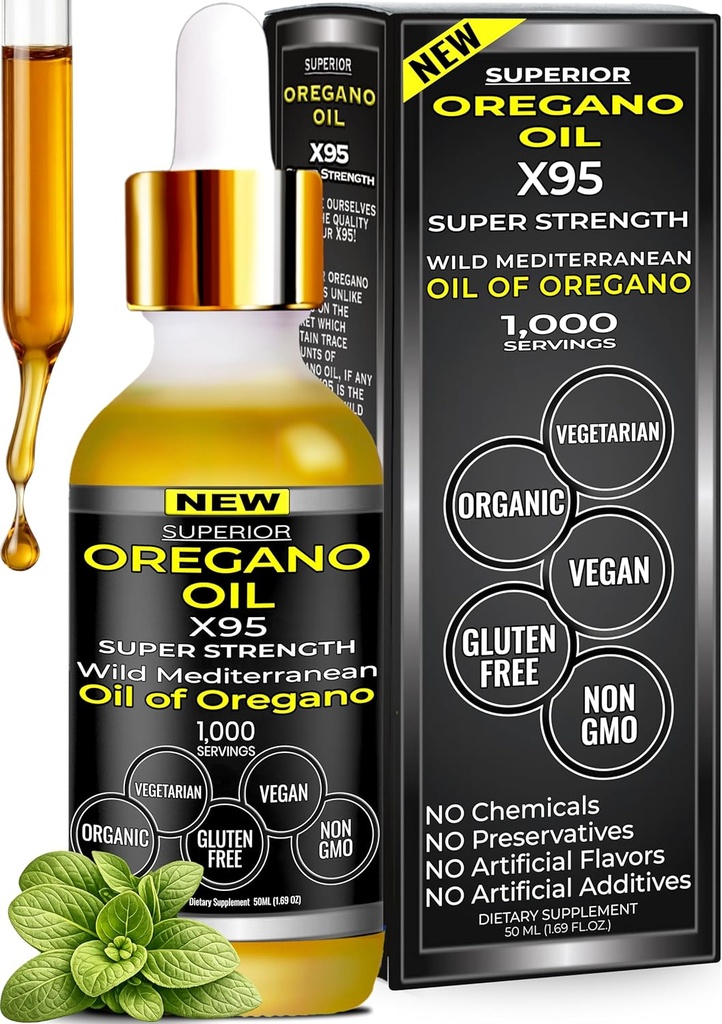 Organic Oregano Oil Drops - 1,000 Servings, 12 Month Supply, Wild Oil of Oregano 9X Carvacrol, Immune & Digestive Support, Non-GMO, Food Grade Herbal Supplement, Alternative to oil of Oregano Tincture 2