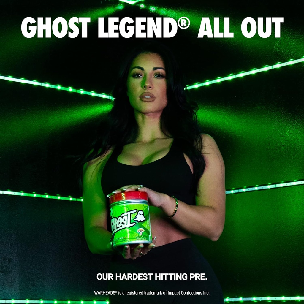 GHOST Legend All Out Pre-Workout Powder, Warheads Sour Green Apple - 20 Servings - Pre-Workout Supplement for Men & Women - Energy & Pumps - Caffeine, L-Citrulline, & Beta Alanine Blend - Sugar Free 3