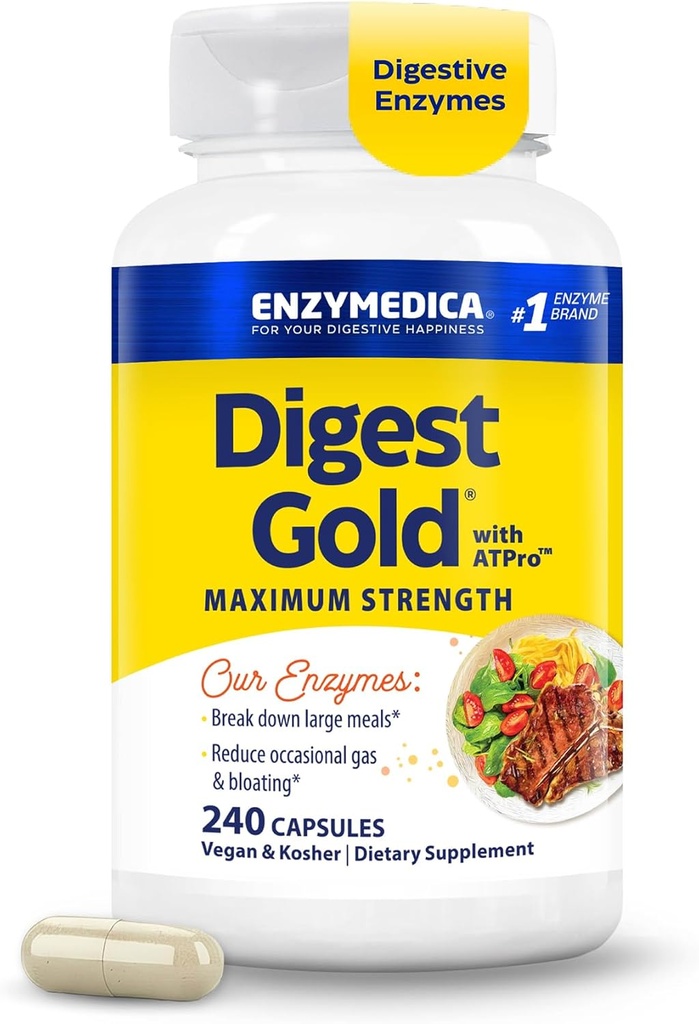 Enzymedica Digest Gold + ATPro, Maximum Strength Enzyme Formula, Prevents Bloating and Gas, 14 Key Enzymes Including Amylase, Protease, Lipase and Lactase, 240 Capsules 2