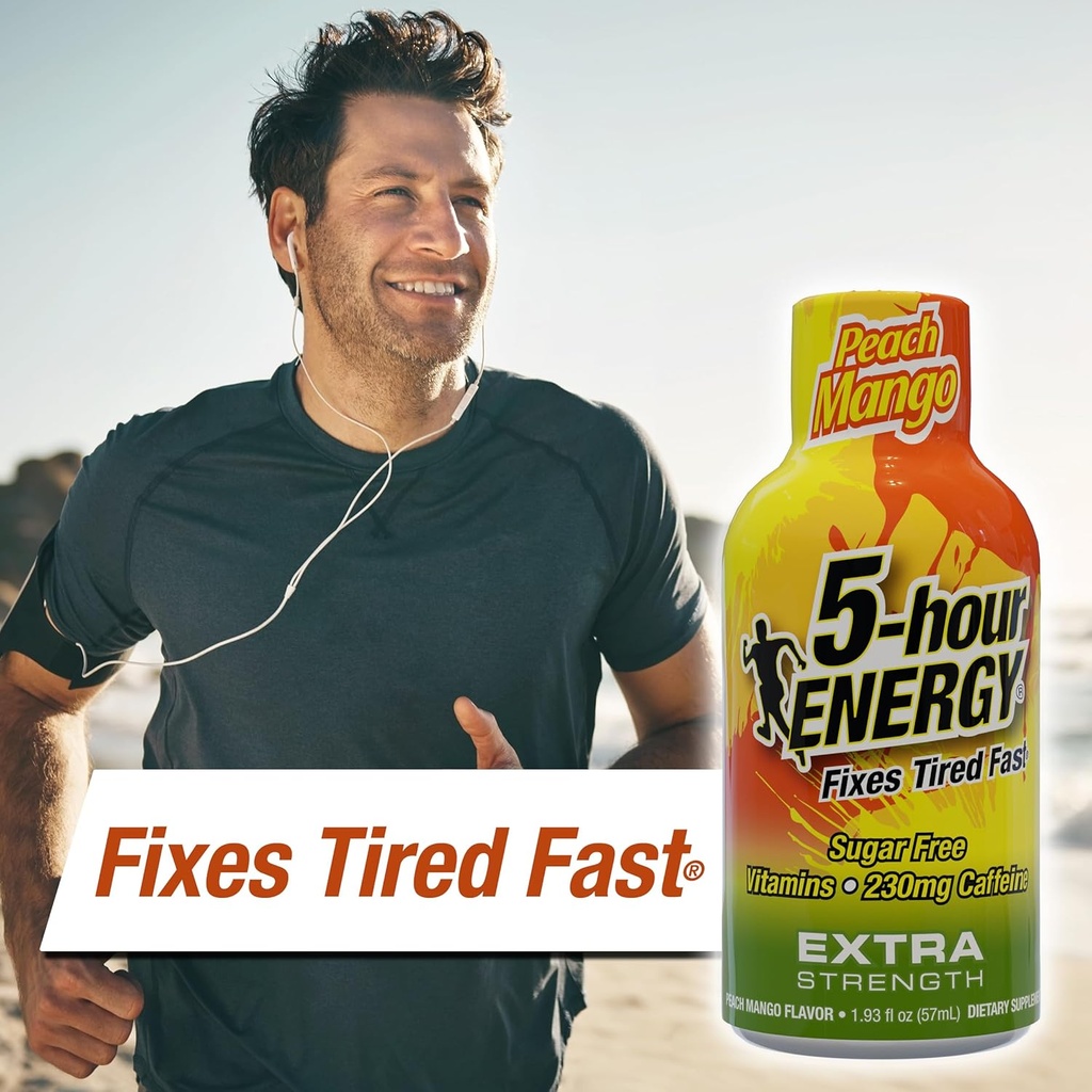 5-hour ENERGY Extra Strength Energy Shot, Peach Mango Flavor (1.93 oz. - 24 Count) Zero Calories & Sugar-Free 230 mg Caffeinated Shot, Amino Acids & B Vitamins, Dietary Supplements 6