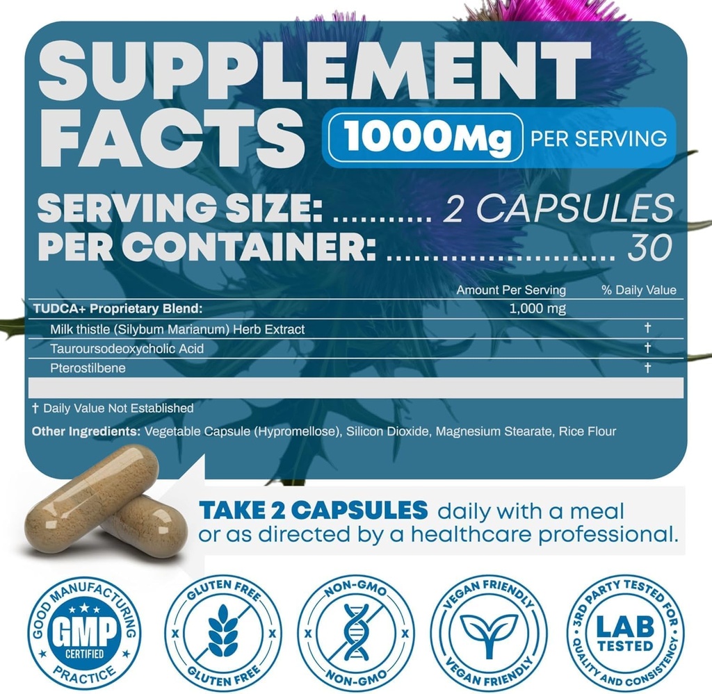 TUDCA+ 1000mg Bile Salt Supplement for Liver Support, Detoxification, Digestive Health, and Skin Health - Made in The USA (60 Vegan Capsules) 5