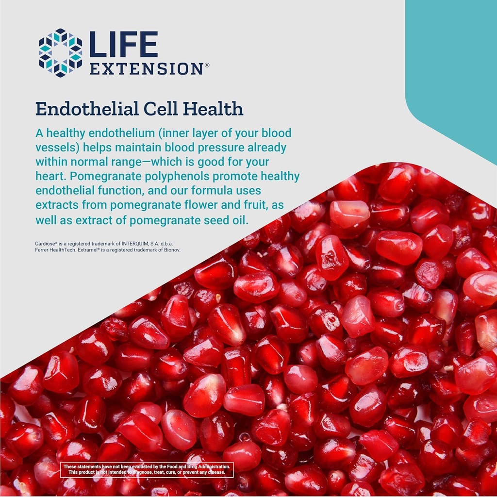Life Extension Endothelial Defense Pomegranate Plus – Pomegranate Seed, Flower And Fruit Extract Formula Supplement for Heart and Endothelial Health – Gluten-Free, Non-GMO – 60 Softgels 6
