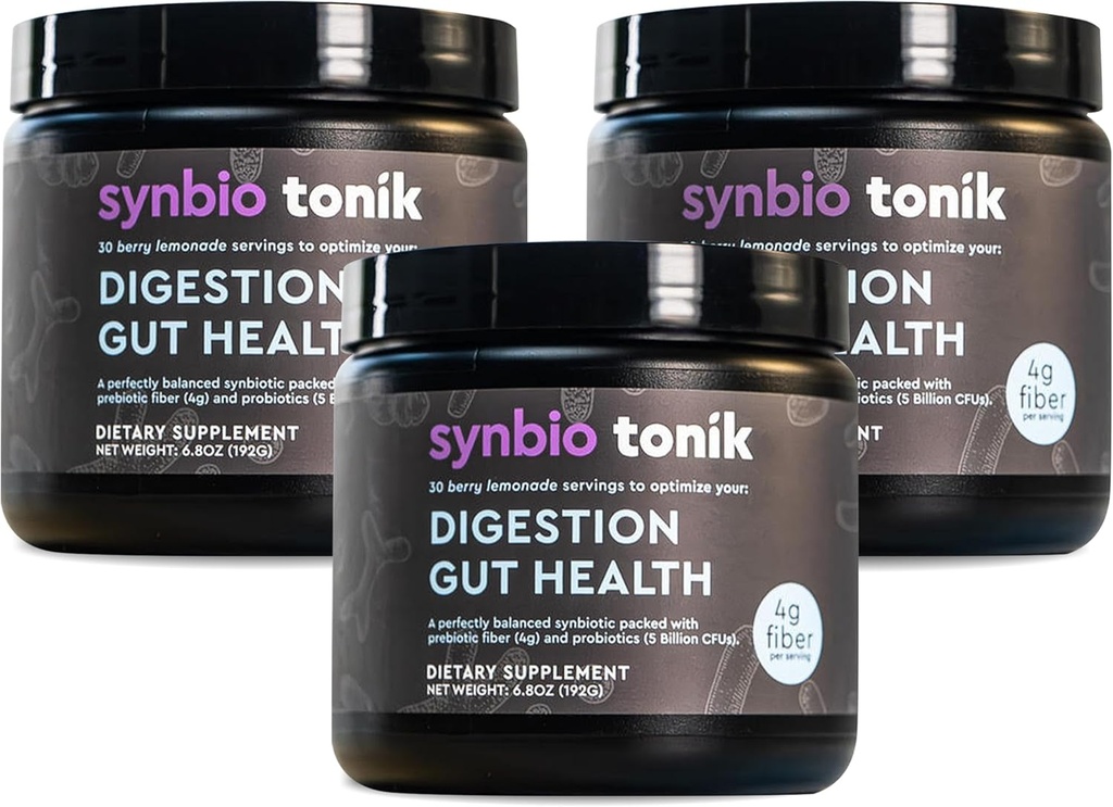 Synbio Tonik Prebiotics and Probiotics Powder | Berry Lemonade | Probiotics for Digestive Health | Daily Supplement | Improve Digestion and Bowel Motions | Boost Energy and Clarity | 3 Tubs 2