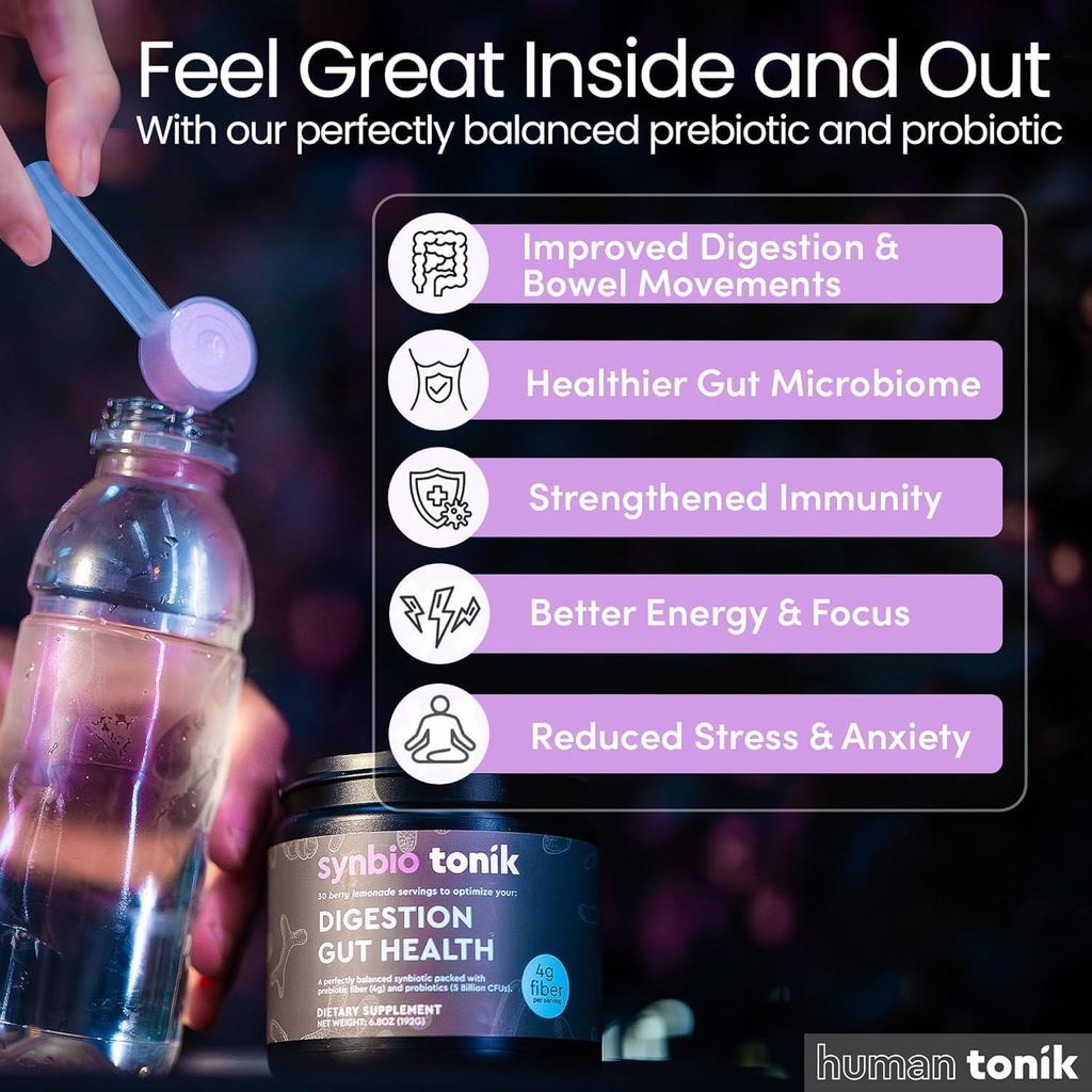 Synbio Tonik Prebiotics and Probiotics Powder | Berry Lemonade | Probiotics for Digestive Health | Daily Supplement | Improve Digestion and Bowel Motions | Boost Energy and Clarity | 3 Tubs 3