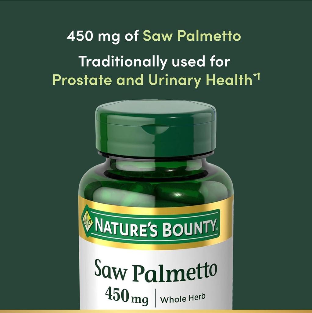 Nature's Bounty Saw Palmetto, Herbal Health Supplement, Prostate and Urinary Health, 450 mg, 100 Capsules 4