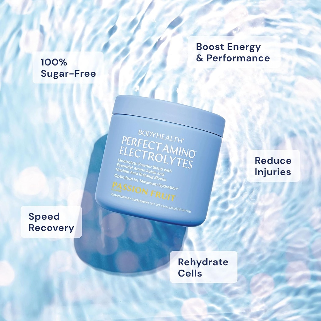 BodyHealth PerfectAmino Electrolytes Powder No Sugar, Hydration Fasting Keto Zero Sugar Electrolytes Drink Mix with Trace Minerals - Passion Fruit - 60 Servings 4