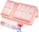 Weekly Pill Organizer 2 Times a Day, KOVIUU Large Travel Pill Box 7 Day, Am Pm Twice Daily Pill Case with Rotatable Handle, Pill Holder Container for Vitamin, Medicine, Supplement, Fish Oil, Pink 2