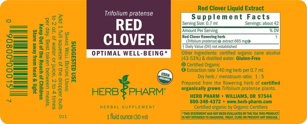 Herb Pharm Certified Organic Red Clover Liquid Extract, 1 Fl Oz 6