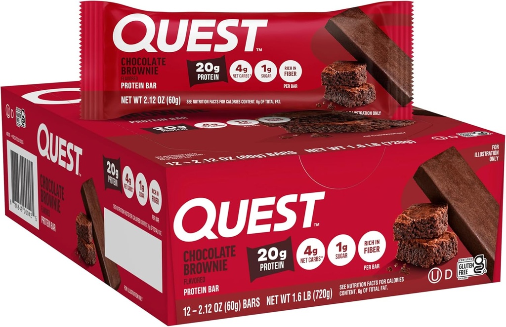 Quest Nutrition Chocolate Brownie Protein Bar, 20g Protein, 1g Sugar, 4g Net Carb, Gluten Free, Gluten Free, 12 Count 2