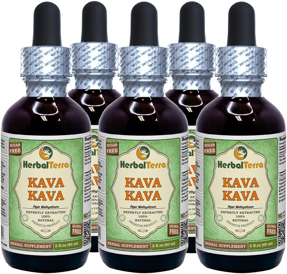 Herbal Terra LLC Kava Kava (Piper Methysticum) Tincture, Dried Root Liquid Extract 2 oz 5