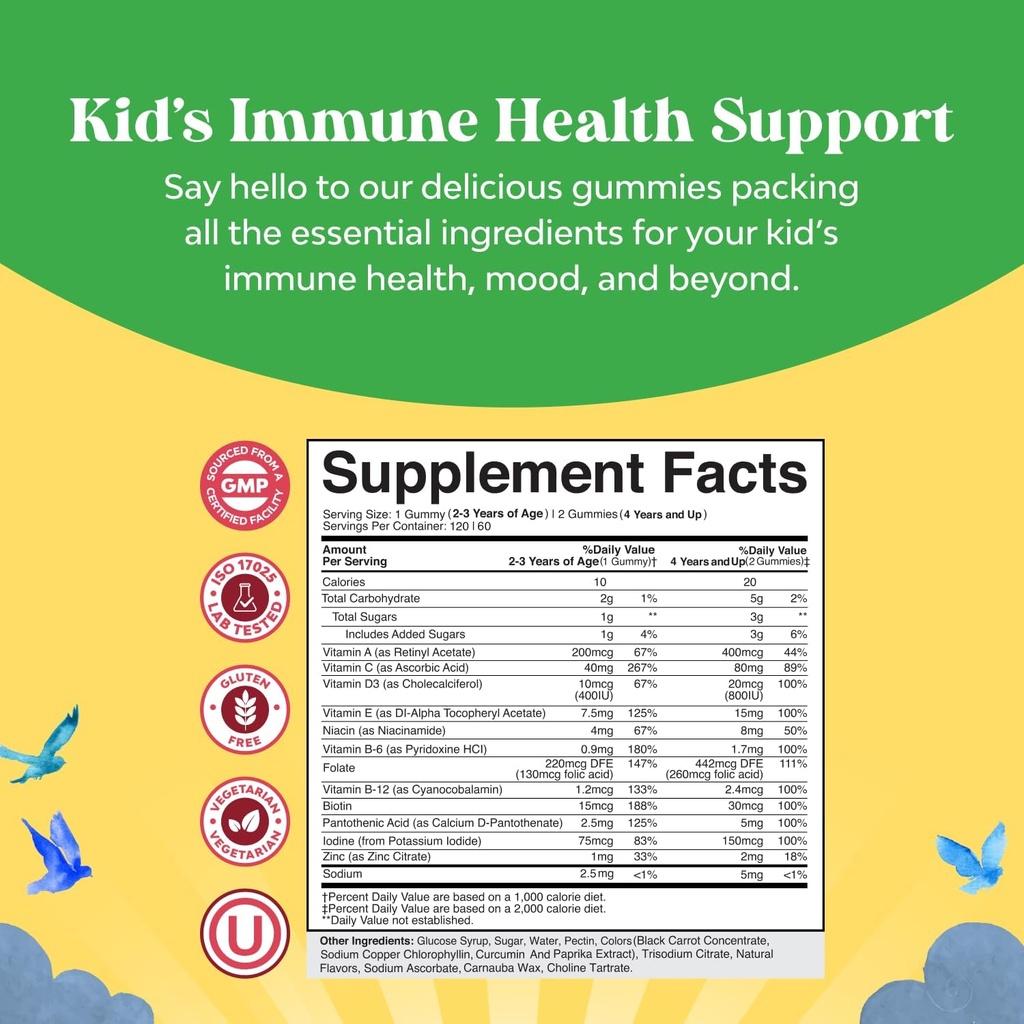 Natures Craft Plant Based Kids Multivitamin Gummies - Multivitamin for Kids Immunity Support Gummies with Vitamins A C D3 E B and Zinc Gelatin and Gluten Free Non-GMO Vitamins Gummy Formula 120ct 4