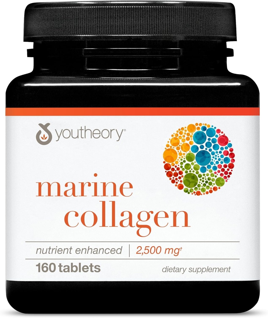 Youtheory Marine Collagen - 2,500 mg - Supports Joint, Nail, Hair, Skin, Bone & Muscle Health* - with Amino Acids, Minerals & Vitamins C, A, E, B6 & B12-160 Tablets (32-Day Supply) 2