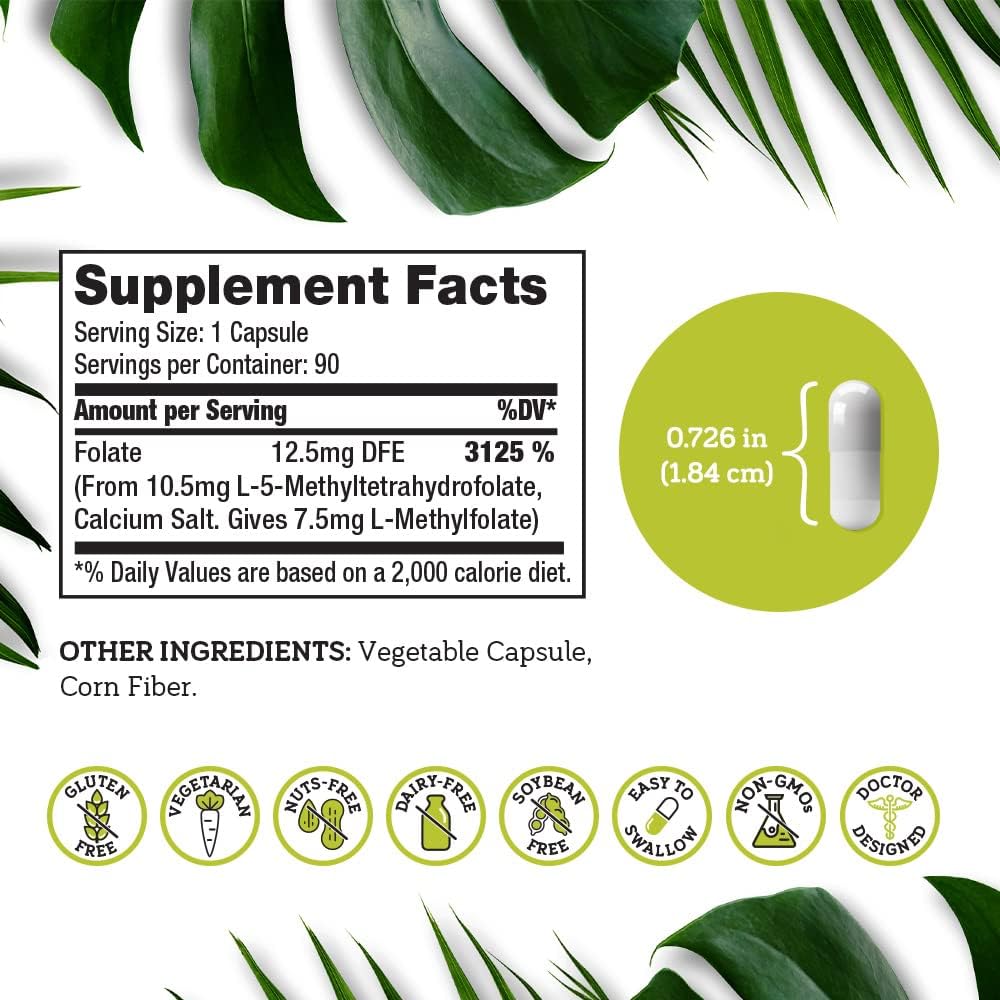 DSO L Methylfolate 7.5mg (5 MTHF Supplement) - 90 Vegan Capsules (7.5 mg) - Active L Methyl Folate Supplement for Homocysteine Control - Folic Acid Vitamin - Eco-Friendly Packaging 6