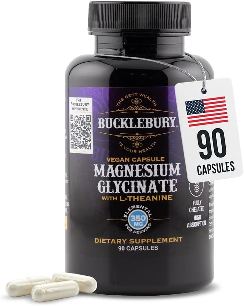 Bucklebury Magnesium Glycinate Capsules with L-Theanine 350mg - Advanced Formula for Stress Relief, Muscle & Bone Health Support - Magnesium Glycinate Supplements for Women & Men - Vegan 90 Count 2