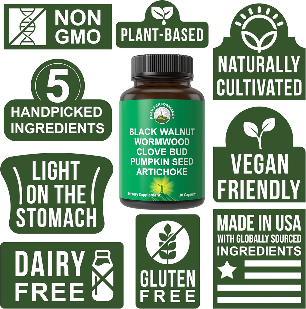 Wormwood Black Walnut Clove Cleanse for Humans. Elimination Detox + Intestinal Support Capsules Supplement for Adults and Kids. Pills with Artichoke and Pumpkin Seed for Additional Benefits 3