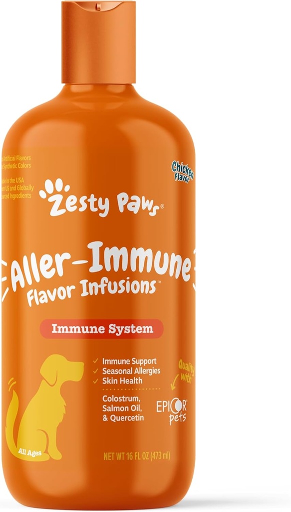 Zesty Paws Allergy & Immune Flavor Infusions for Dogs - with Omega 3 Salmon Oil for Sensitive Skin, EpiCor Pets, Colostrum & Quercetin - Supports Seasonal Allergies - Chicken Flavor - 16 fl oz 2