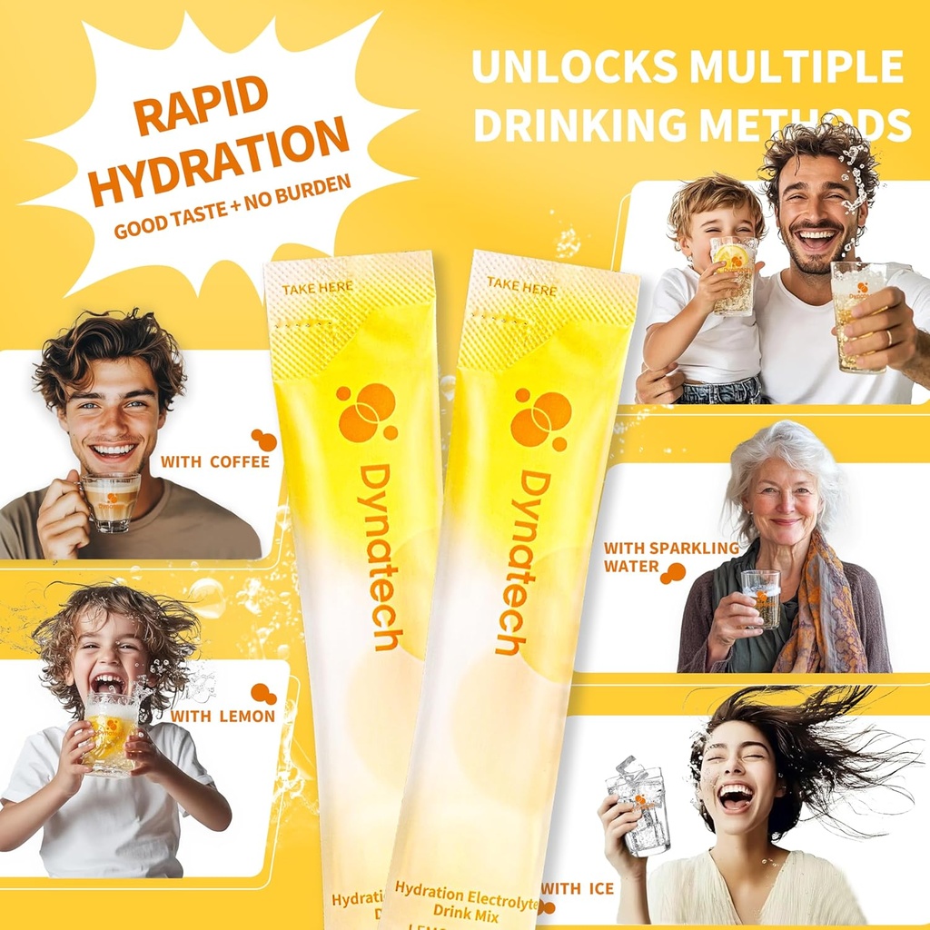 Dynatech Zero Sugar Electrolyte Drink Mix - Lemon - Hydration Powder Packets with 10 Electrolytes & Vitamins | Non-GMO, Gluten Free, Vegan Electrolytes Powder Packets | 16 Servings 5