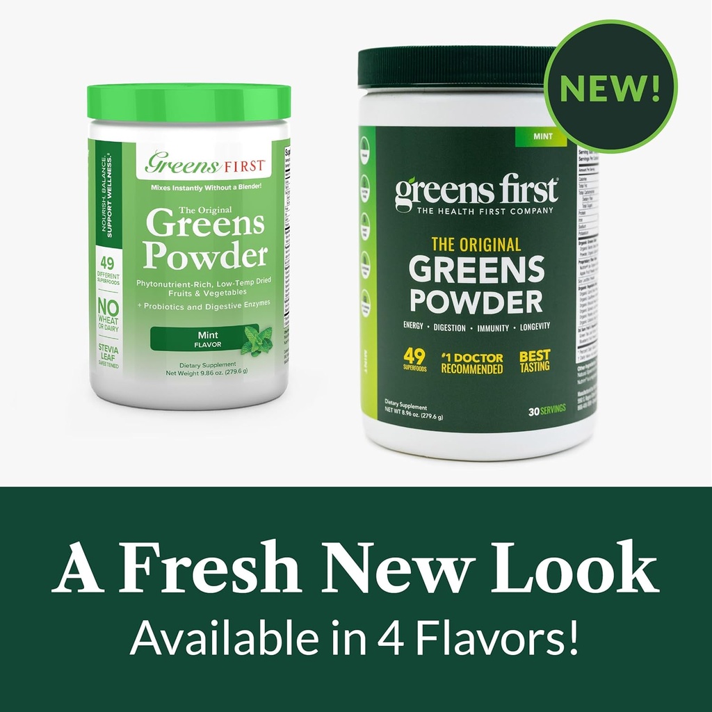 Greens First Original Greens Powder - 49 Superfoods - Organic Fruits & Veggies - Prebiotics, Probiotics & Digestive Enzymes - Antioxidant Smoothie - Dairy Free, Vegan & Non-GMO (Mint, 30 Servings) 6