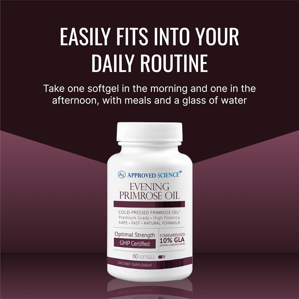 Approved Science Evening Primrose Oil - Maximum Strength - Cold Pressed - 10% GLA - Hormonal Balance, Skin and Heart Health - 60 Softgels - All Natural 6