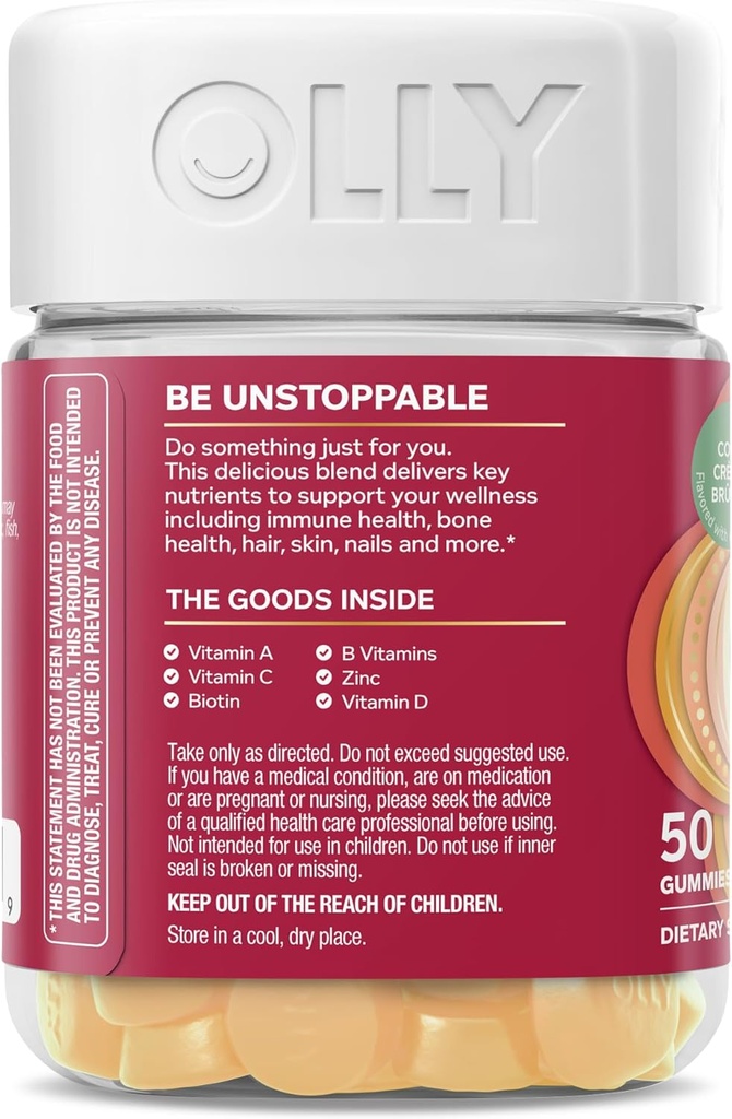 OLLY Women's Multi, Vitamins A, C, D, E, B, Zinc, Limited Edition, Cozy Crème Brulee - 50ct 6