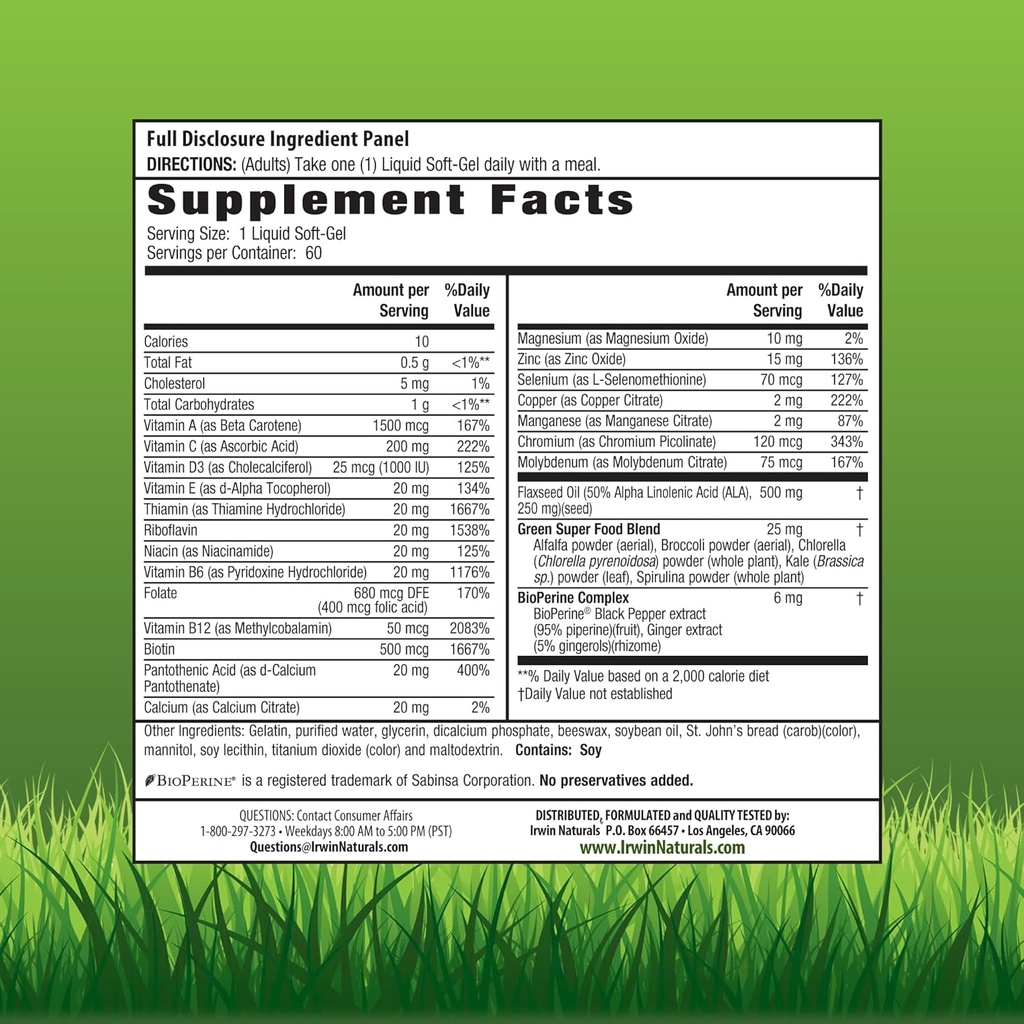 Irwin Naturals Only One Liquid-Gel Multi Without Iron - 60 Liquid Soft-Gels, Pack of 2 - Omega-3 Oils, Antioxidants & Green Super Foods - 120 Total Servings 3