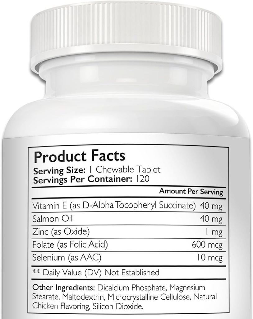 Vitamin E for Dogs, Promote Cardiovascular Health, Support Cell Membranes, Vitamin E Complex to Boost Dog Immune System Plus Zinc, Selenium, Folate, Salmon Oil, 120 Chewable Tablets 4