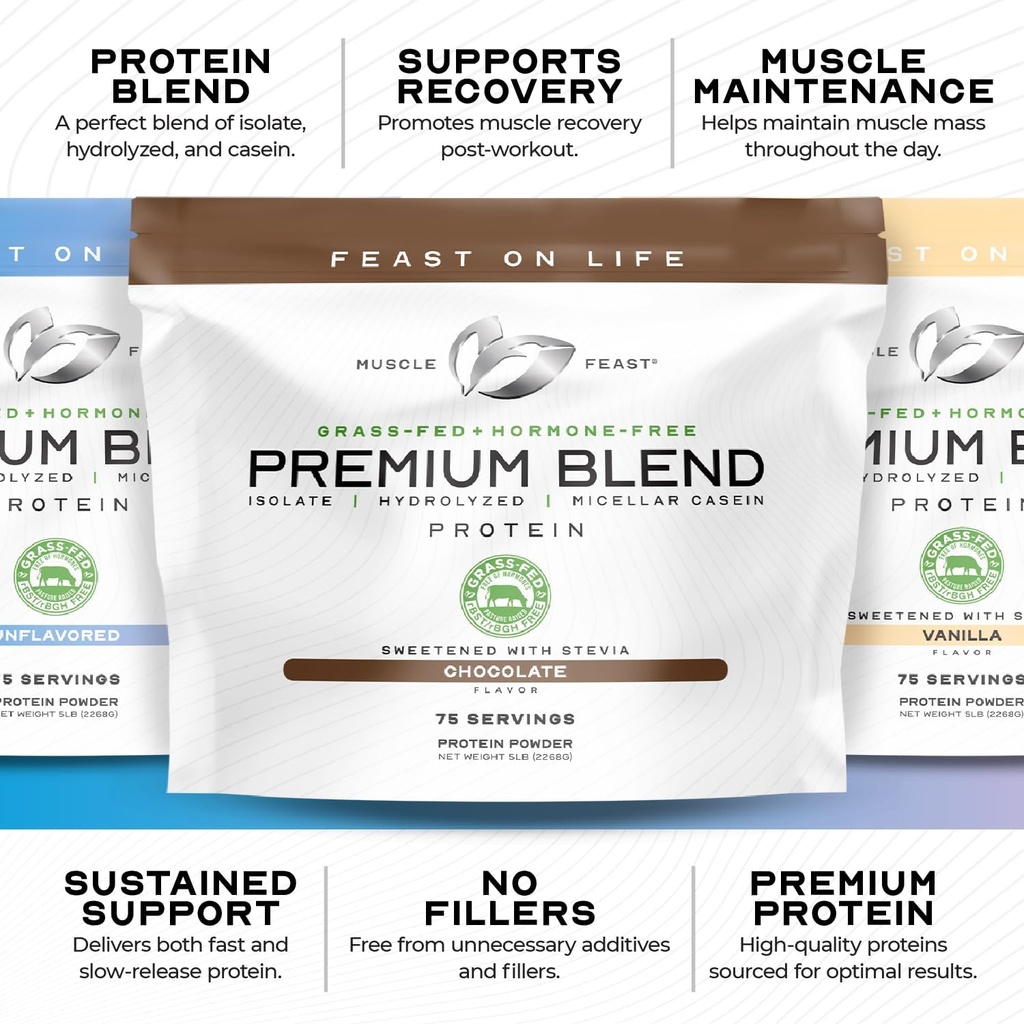 Muscle Feast Premium Blend All Natural Hormone Free Grass-Fed Whey Protein Powder, Chocolate, 5lb 6