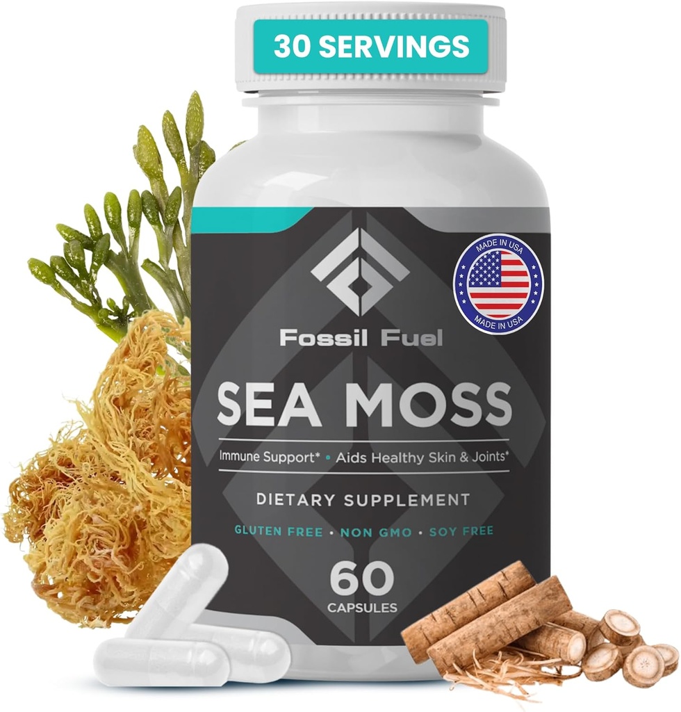 Fossil Fuel- Organic Superfood for Energy, Digestive Health, Immune Support, and Inflammation Relief - Packed with Essential Nutrients and Minerals, Sea Moss (60 Capsules) 2