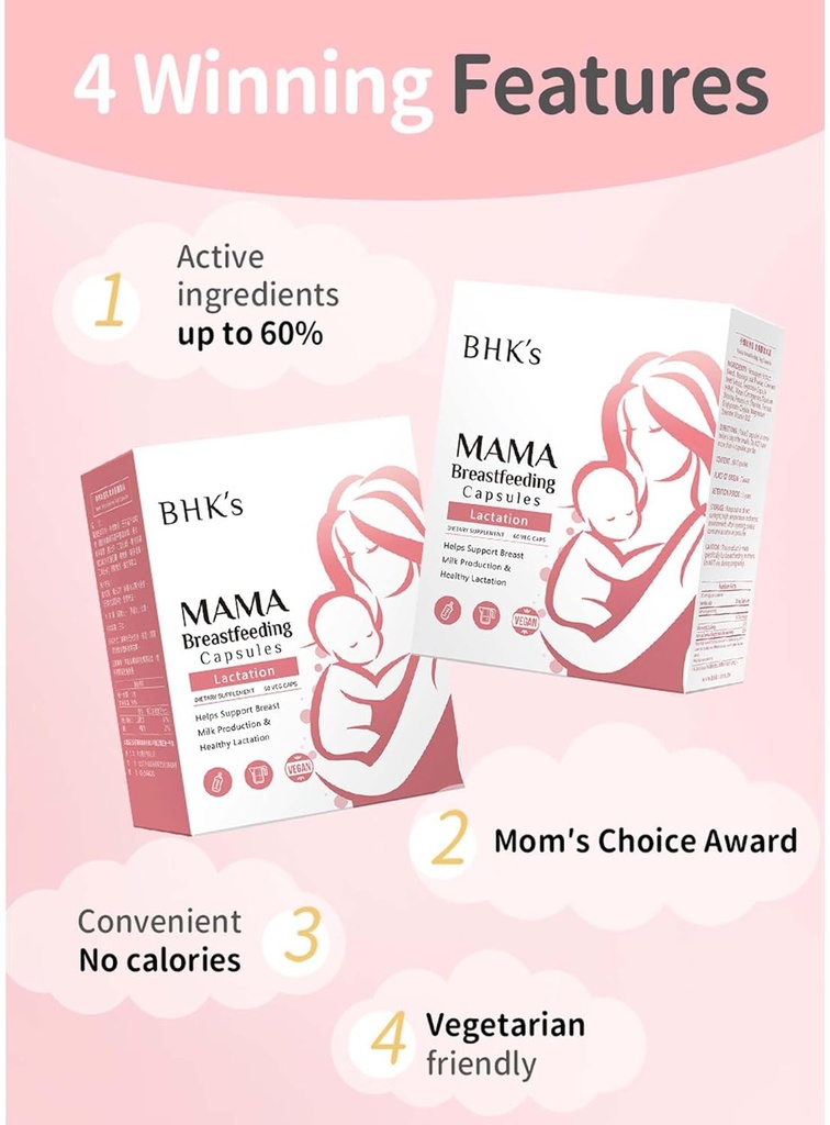 BHK's Mama Breastfeeding Veg Capsules, Increase Breast Milk Supply, Supplement for Post Pregnancy & Breastfeeding Support, 60 Capsules, 2-Week Supply 5