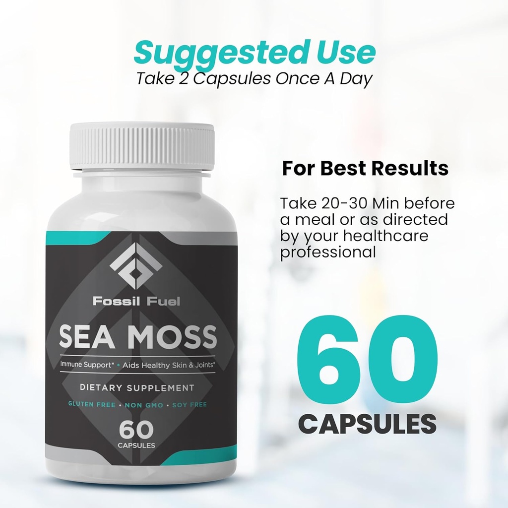 Fossil Fuel- Organic Superfood for Energy, Digestive Health, Immune Support, and Inflammation Relief - Packed with Essential Nutrients and Minerals, Sea Moss (60 Capsules) 6