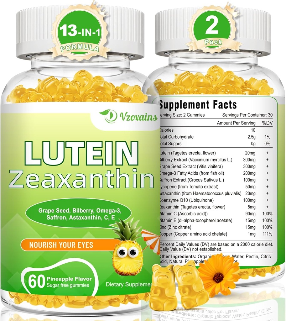 Lutein 20 mg with Zeaxanthin Gummies, Lutein and Zeaxanthin Supplements with Eye Vitamins C, E, Bilberry for Eye Health - 120Cts 2