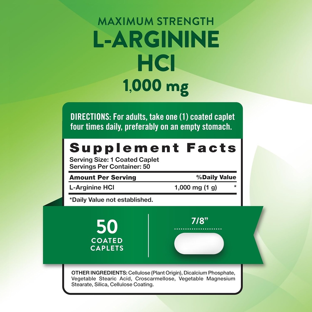 Nature's Truth L-Arginine HCL 1000mg | 50 Caplets | Essential Amino Acid Supplement | Vegan, Non-GMO & Gluten Free Supplement 3