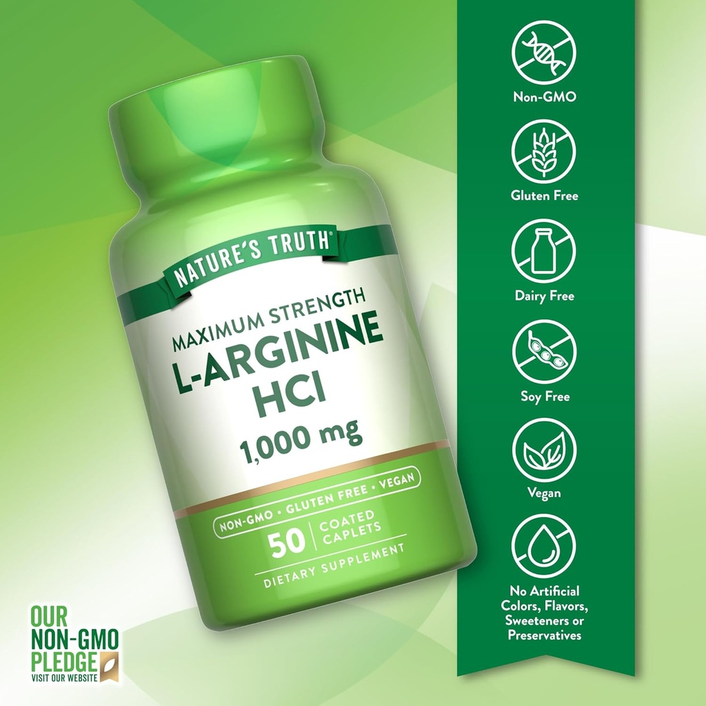 Nature's Truth L-Arginine HCL 1000mg | 50 Caplets | Essential Amino Acid Supplement | Vegan, Non-GMO & Gluten Free Supplement 4
