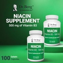 Dr. Berg Niacin 500mg with Flushing for Heart Health & Energy Support* - 100-Day Supply Vitamin B3 Niacin from Dr. Berg Recommended Nicotinic Acid - 100 Capsules 6