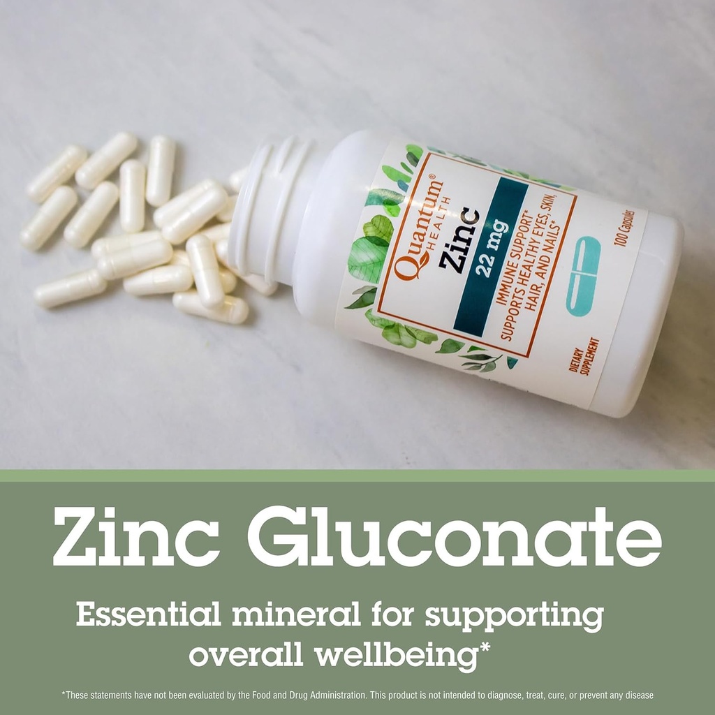Quantum Health Zinc Gluconate 22mg Daily Immunity Boost Supplement Supports Energy, Healthy Eyes, Hair Skin & Nails - Essential Mineral Immune Support for Women & Men - 100 Capsules 4