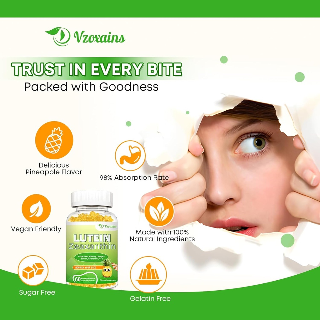 Lutein 20 mg with Zeaxanthin Gummies, Lutein and Zeaxanthin Supplements with Eye Vitamins C, E, Bilberry for Eye Health - 120Cts 6