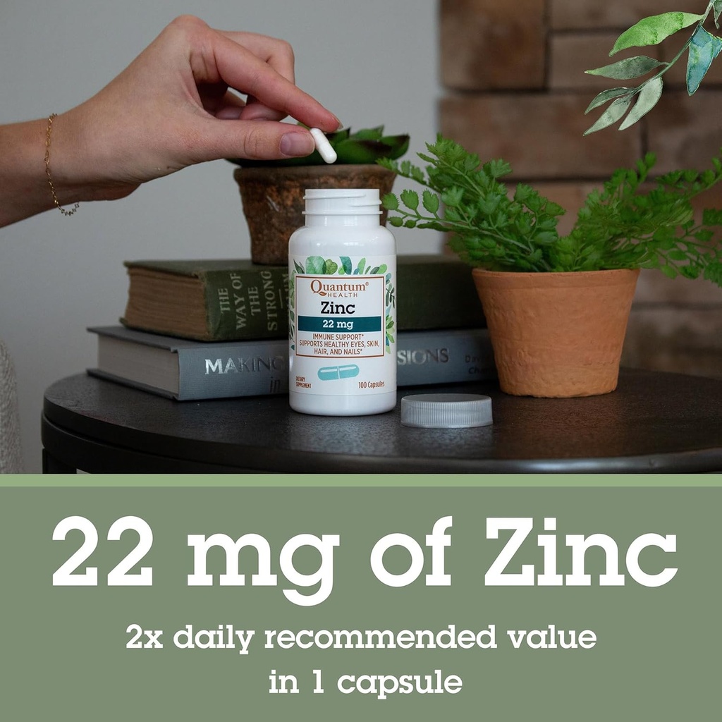 Quantum Health Zinc Gluconate 22mg Daily Immunity Boost Supplement Supports Energy, Healthy Eyes, Hair Skin & Nails - Essential Mineral Immune Support for Women & Men - 100 Capsules 5