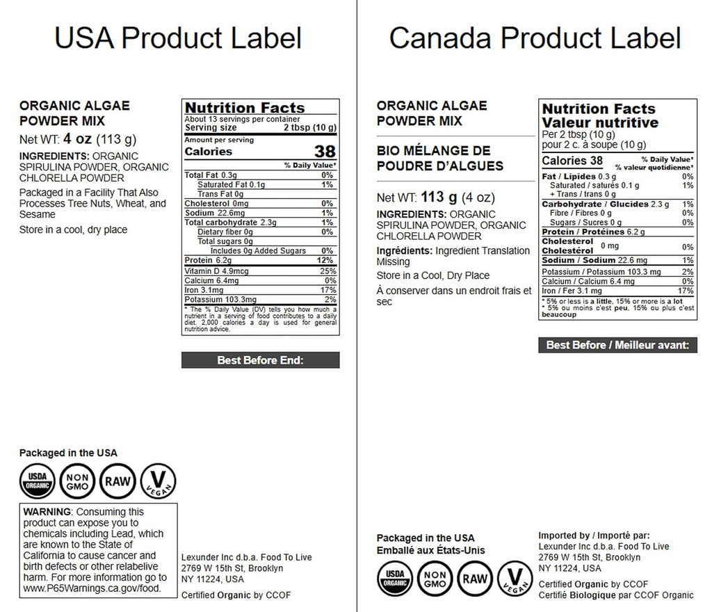 Food to Live Organic Algae Powder Mix, 1 Pound – Spirulina and Chlorella 50/50 Blend, Non-GMO, Rich in Chlorophyll, Raw, Pure, Vegan Superfood, Bulk, Great for Smoothies, Good Source of Protein 3