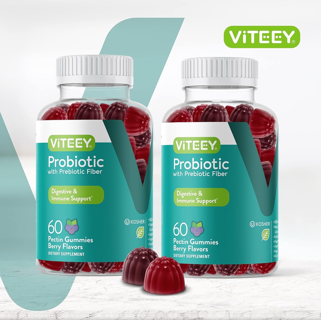 VITEEY Probiotic Gummies with Prebiotics – Gut Health Supplements for Digestive Health – 2 Billion CFUs – Vegan, Gluten-Free – 120 Count 3