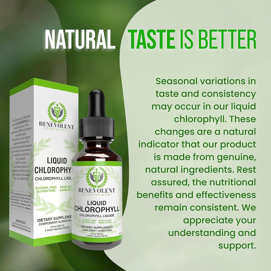 Benevolent Chlorophyll Liquid Drops & Women's Multivitamin - 100% Natural + 4X Potency Concentration for Healthy Skin & Internal Deodorant - Daily Vitamins for Women with Biotin, Calcium, Magnesium 4