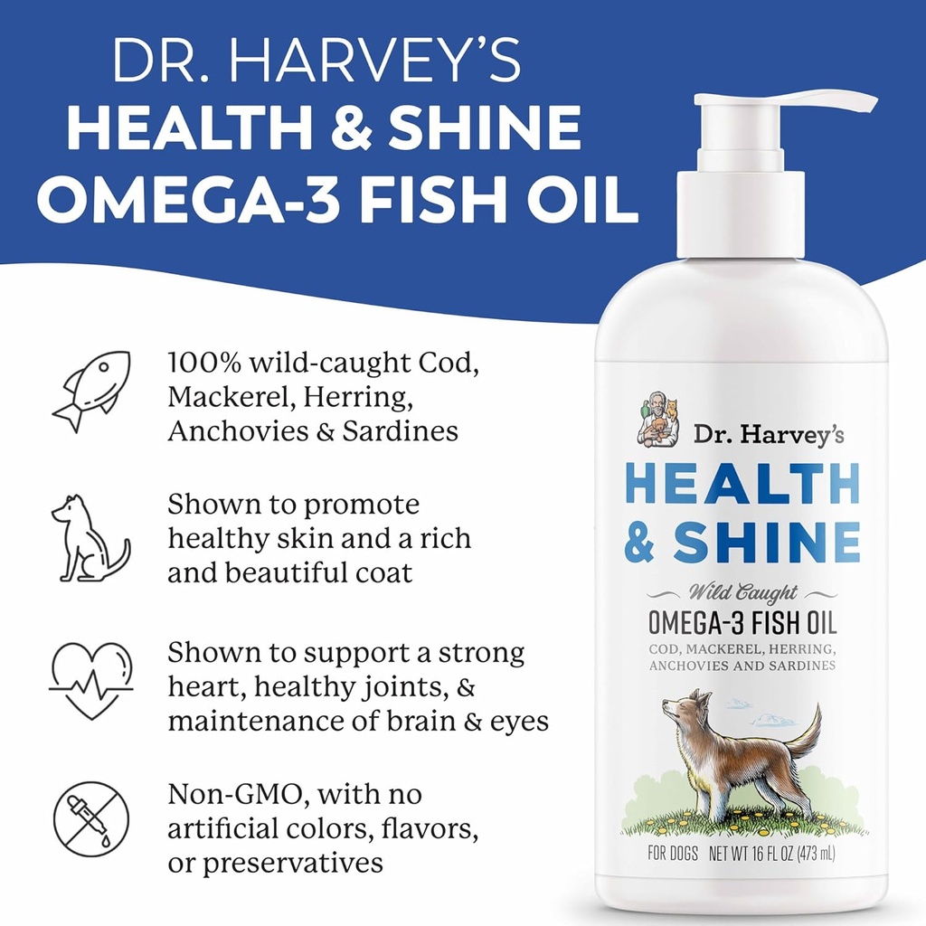 Dr. Harvey’s Health & Shine Omega 3 Fish Oil for Dogs from Wild Caught Cod, Mackerel, Herring, Anchovies and Sardines - Supports Beautiful Fur, Strong Joints and Itchy Allergy Relief (16 fl. oz.) 4