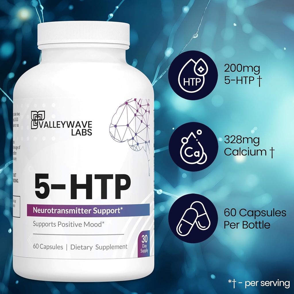 5-HTP - 200mg 5HTP Supplement (5-Hydroxytryptophan) to Support Mood Plus Sleep*, Stress Relief*, 60 Capsules - 30 Day Supply, Made in USA 4
