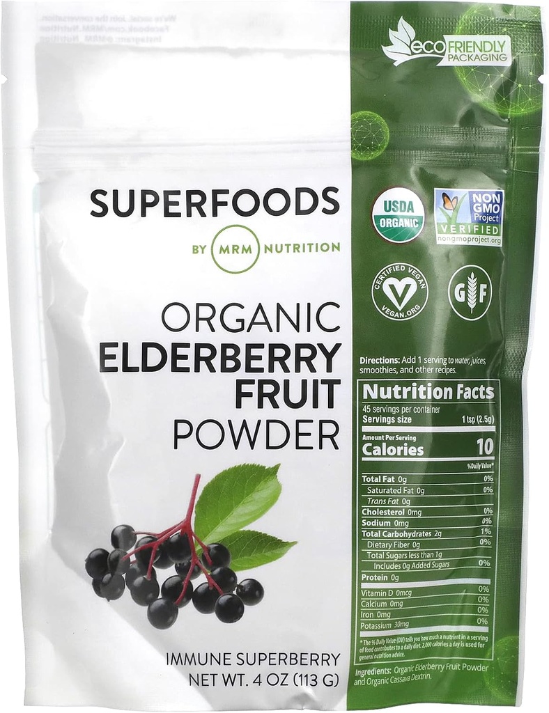 MRM Nutrition Organic Elderberry Fruit Powder | Superfoods | Immune superberry | Antioxidants + Fiber | Vegan + Gluten-Free | 45 Servings 2