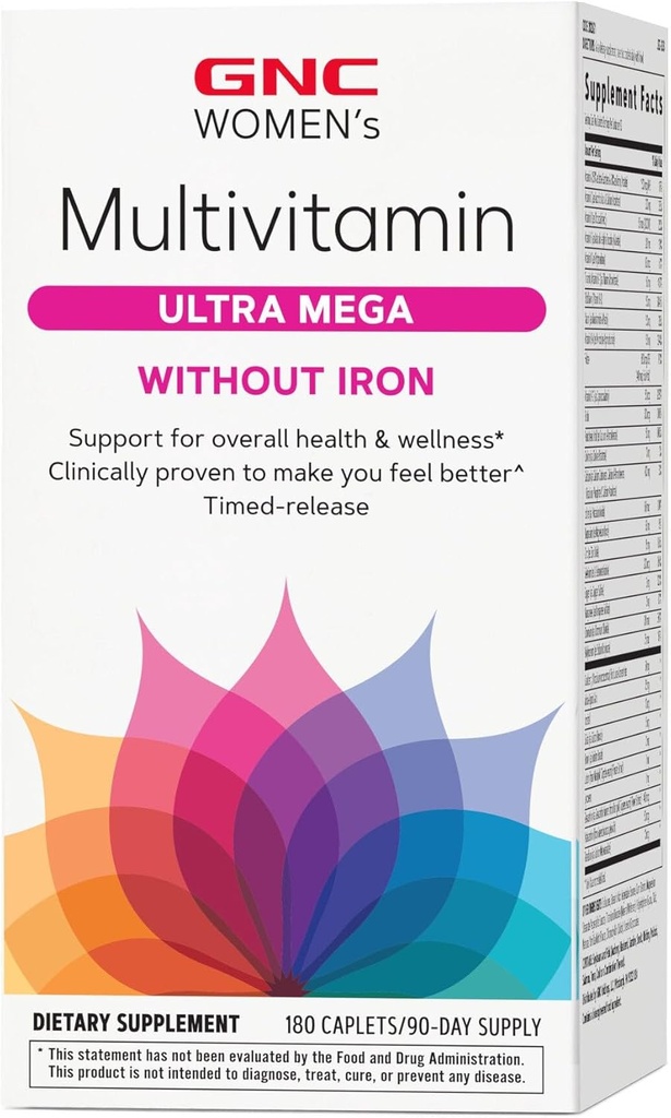 GNC Women's Multivitamin Ultra Mega Without Iron, Daily Vitamin Supplement, Supports Immune, Brain, Hair, Skin & Nails, 180 Caplets 2