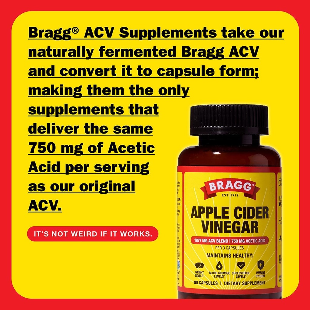 Bragg Apple Cider Vinegar Capsules with Vitamin D and Zinc - (3 Pack) 90 Capsules - Supports The Immune System 3