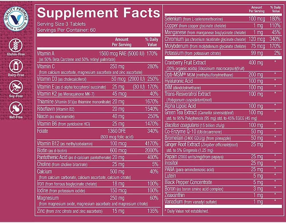 The Vitamin Shoppe Ultimate Woman Gold Multivitamin - with Iron, B Vitamins & Vitamin D3 and More to Support Energy Production, Bone & Immune Health - Gluten Free Multi-Mineral (180 Tablets) 4