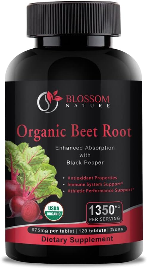 Organic Beet Root Powder 1350mg with Black Pepper-Nitric Oxide Booster, Digestive System, Athletic Performance-120 Tablets,675mg of Organic Beet Powder per Tablet 2